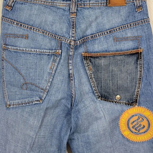 Rocawear Jeans Men Sz 32 32X28 Relaxed Fit Patch Straight Wide Leg Large Pockets - Picture 6 of 15